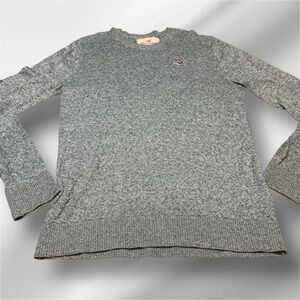 Hollister Sweater Mens Medium Gray Marled Knit Crewneck Pullover Logo Casual